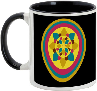 

AllUPrints Gifts For Diwali – Deepawali Floral Rangoli Ceramic Mug(325 ml), Black