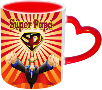 

Raj Laxmi SUPERPAPA Red Heart Handle Ceramic Mug(350 ml)
