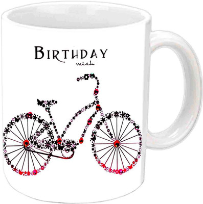 

Raj Laxmi b'day gift cycle white Ceramic Mug(350 ml)