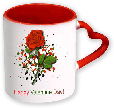 

Heyworlds Happy Valentine Day Gifts Heart Shape Red Color with Handle 14 Ceramic Mug(325 ml), Multicolor