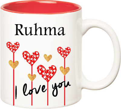 

Huppme I Love You Ruhma Inner Red (350 ml) Ceramic Mug(350 ml), Red;white
