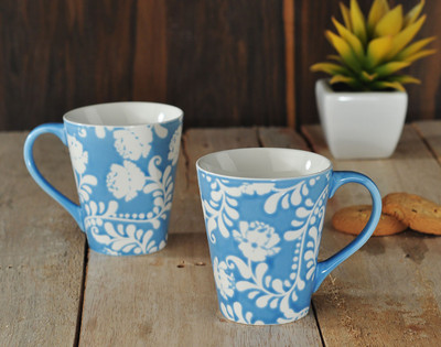 

Buono Casa NBE MM 19 Porcelain Mug(325 ml, Pack of 2), Blue