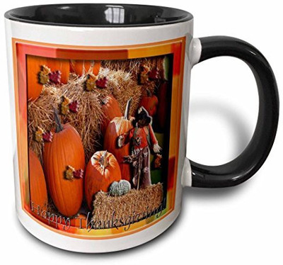

3dRose Scarecrow with Pumpkins Two Tone Black, 11 oz, Black/White Ceramic Mug(60 ml), Multicolor