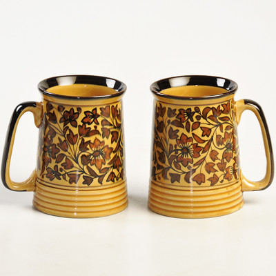 

cultural concepts Heritage Beers - Set of 2 Ceramic Mug(3.5 ml, Pack of 2), Brown;gold