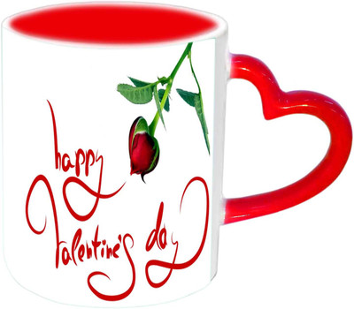 

Raj Laxmi Valentine rose red handle valentine Ceramic Mug(350 ml)