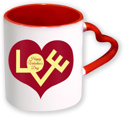 

Heyworlds Happy Valentine Day Gifts Heart Shape Red Color with Handle 35 Ceramic Mug(325 ml), Multicolor