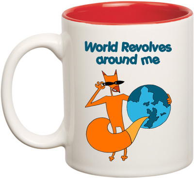 

HuppmeGift World Inner Red Ceramic Mug(350 ml), Red;white