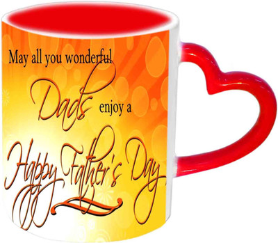 

Raj Laxmi Nice Design Fathers Day Wishes Red Heart Handle Ceramic Mug(350 ml)