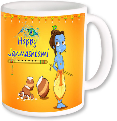 

PhotogiftsIndia Happy Janmashtami With Baansuri Ceramic Mug(325 ml), Multicolor