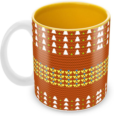 

Tuelip Beautiful Printed Colourfull Pattern Inner Yellow For Tea And Coffee Ceramic Mug(350 ml), Multicolor