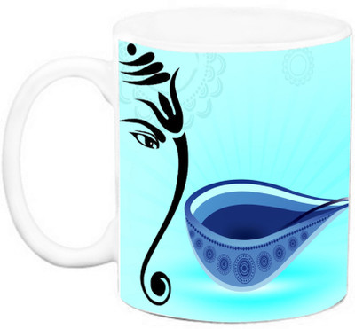 

EFW HAPPY DIWALI LORD GANESHA WITH DIYA LIGHT BLUE BACKGROUND Ceramic Mug(325 ml)
