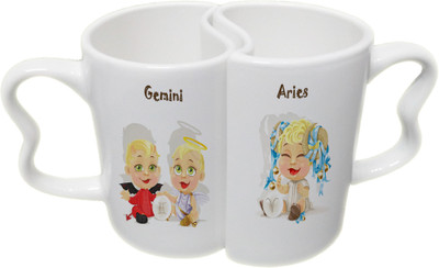 

Ucard Gemini and Aries Zodiac Sign Valentines Day Couple Bone China, Ceramic, Porcelain Mug(325 ml), Multicolor