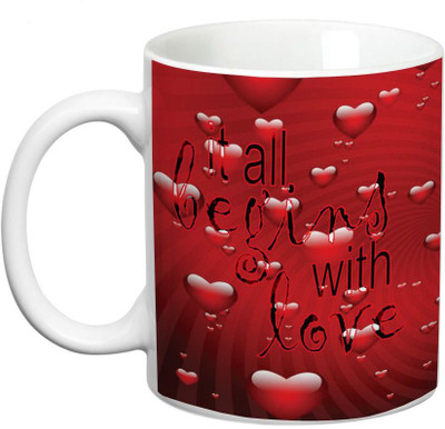 

Prithish It All Begins With Love Ceramic Mug(330 ml), Multicolor