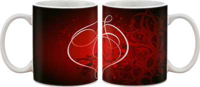 

Artifa Red Heart Design Porcelain, Ceramic Mug(350 ml), Multicolor