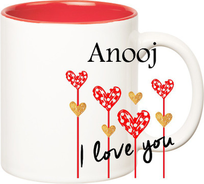 Huppme I Love You Anooj Inner Red (350 ml) Ceramic Mug(350 ml), Red;white