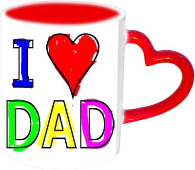 

Raj Laxmi I Love dad With Colorful Fonts Red Heart Handle Ceramic Mug(350 ml)