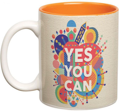 

Prithish Yes You Can Double Color Ceramic Mug(330 ml), Multicolor