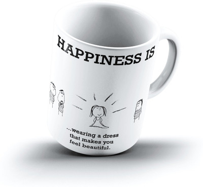 

Ucard Happiness Is1473 Bone China, Ceramic, Porcelain Mug(325 ml), Multicolor
