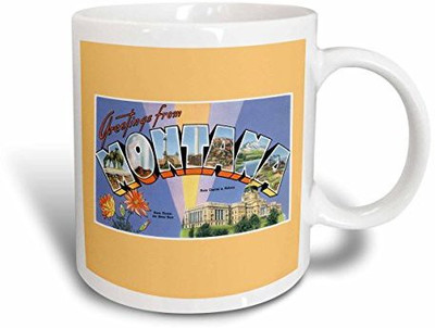 

3dRose mug_170251_1 Greetings from Montana Scenic Postcard Reproduction Ceramic, 11 oz, White Ceramic Mug(60 ml), Multicolor