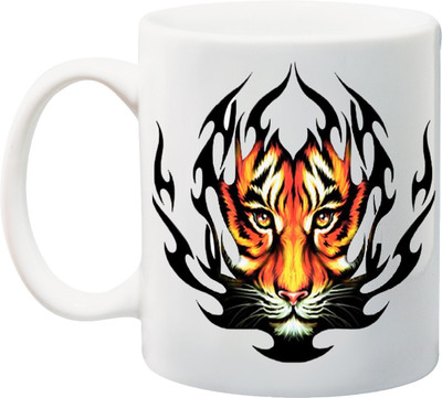 

ME&YOU Glowing Tiger Face 3D Fire Designer Print Ceramic Mug(325 ml), Multicolor