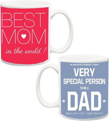 

ME&YOU Gift for Parents; Best Mom in The World and Vary Special Person My Dad Printed Ceramic Mug(325 ml, Pack of 2), Multicolor