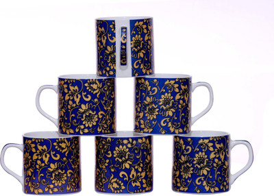 Pearl Pooja-80 Bone China Mug(180 ml, Pack of 6), Blue