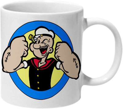 

Mooch Wale Popeye Laughing White Baground Ceramic Mug(325 ml), Multicolor