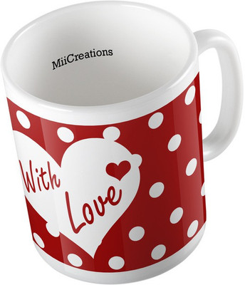 MiiCreations Printed With love Ceramic Mug(325 ml), Multicolor