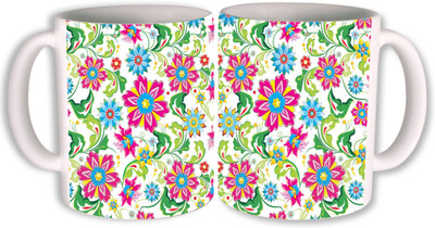 

PhotogiftsIndia flower art design 001 Ceramic Mug(350 ml, Pack of 2), Multicolor