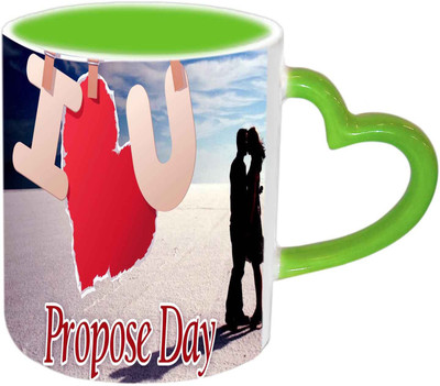 

Raj Laxmi I Love U Green Handle Valentine Ceramic Mug(350 ml)