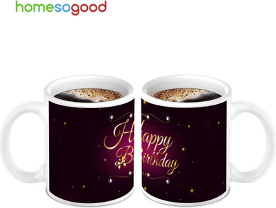 45% OFF on Homesogood Lovely Happy Birthday (2s) Ceramic Mug(280 ml, Pack of 2)
