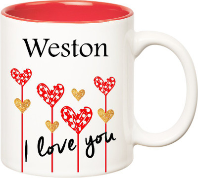 

Huppme I Love You Weston Inner Red (350 ml) Ceramic Mug(350 ml), Red;white