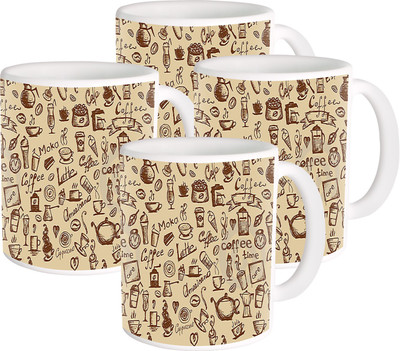

Heyworlds coffee background design Ceramic Mug(325 ml, Pack of 4), Multicolor