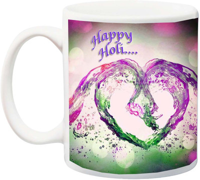 

ME&YOU Gift for Holi;Love Heart colorful water Happy holy Printed Ceramic Mug(325 ml), Multicolor