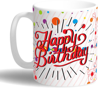 

PRINT OPERA Happy Birthday Ceramic Mug(330 ml), Multicolor