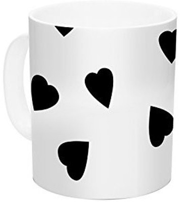 Kess InHouse InHouse Suzanne Carter Hearts Black White Ceramic Coffee, 11 oz, Multicolor Ceramic Mug(60 ml)