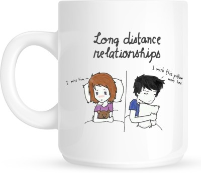 HuppmeGift Long Distance Relationship White Ceramic Coffee Mug(350 ml)