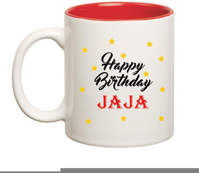 

Huppme Happy Birthday Jaja Inner Red Ceramic Mug(350 ml), Red;white