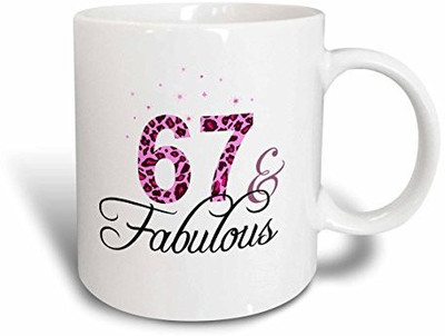 

3dRose 67 and Fabulous Fun Girly Birthday Gift Black and Hot Pink Leopard Print Pattern Bday Diva Text Ceramic, 15 oz, White Ceramic Mug(60 ml)
