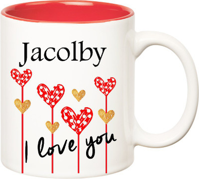 

Huppme I Love You Jacolby Inner Red (350 ml) Ceramic Mug(350 ml), Red;white