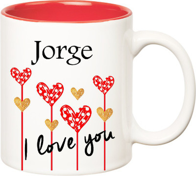 

Huppme I Love You Jorge Inner Red (350 ml) Ceramic Mug(350 ml), Red;white