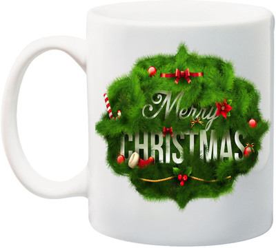 

ME&YOU Gifts for Parents/Friends/Relatives;Merry Christmas 3D Green Feather Print Ceramic Mug(325 ml), Multicolor