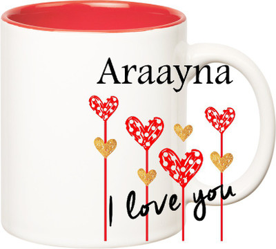 

Huppme I Love You Araayna Inner Red (350 ml) Ceramic Mug(350 ml), Red;white