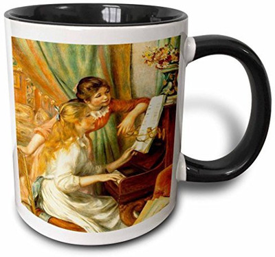

3dRose Renoirs Girls At Piano Two Tone Black, 11 oz, Black/White Ceramic Mug(60 ml), Multicolor