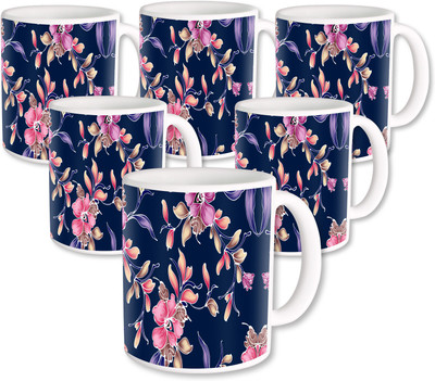 

Heyworlds Gifts for Flower Design set of six 04 Ceramic Mug(325 ml, Pack of 6), Multicolor