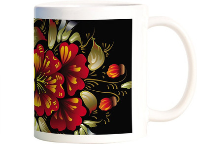 

Rangeele Inkers Beautiful Flower Painting Ceramic Mug(300 ml), Multicolor