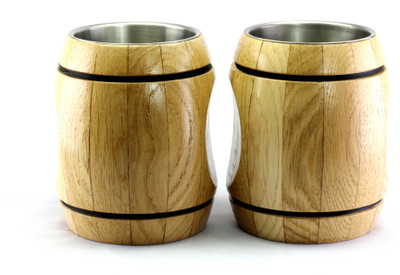 

Wood Trim Hobbit Oak Wood BeerMug Twins with Stainless Steel Inserts Wood Mug(530 ml, Pack of 2), Brown