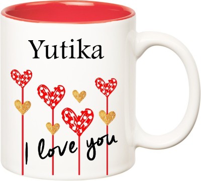 

Huppme I Love You Yutika Inner Red (350 ml) Ceramic Mug(350 ml), Red;white