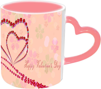 

Raj Laxmi Heart waves pink handle valentine Ceramic Mug(350 ml)