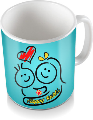 

SKY TRENDS Happy Rakhi Sky Bule Red Coloring Heart Gifs For Rakshabandhan Coffee Ceramic Mug(320 ml), White
